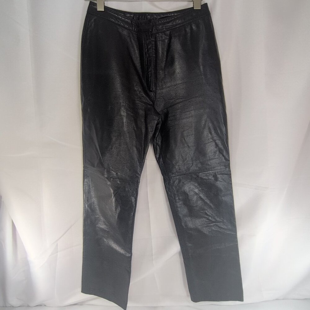 Danier Genuine Leather Pants Women's US 8 Black Straight Leg 7698 Motorcycle